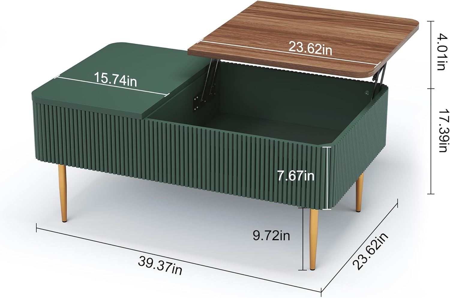 HLR® 39" Lift Top Coffee Table with Hidden Storage Compartment, Modern Rising Wood Dining Center Table