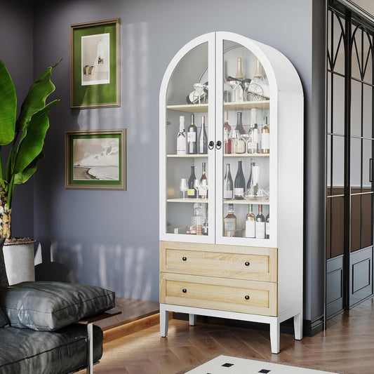 HLR® 71" Tall Arched Storage Cabinet, Modern Farmhouse White Kitchen Pantry Cabinet