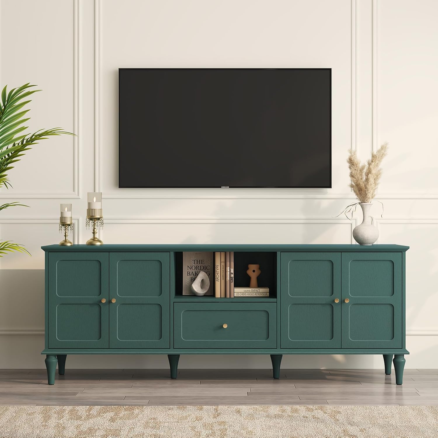 HLR® 66'' Mid-Century Modern TV Stand with Storage Drawer and Doors, Long TV Stand
