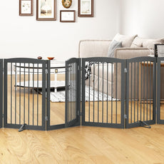 HLR® Freestanding Dog Gate with Door, Pet Gate for Stairs, 80 inch Wide Pet Barrier Indoor