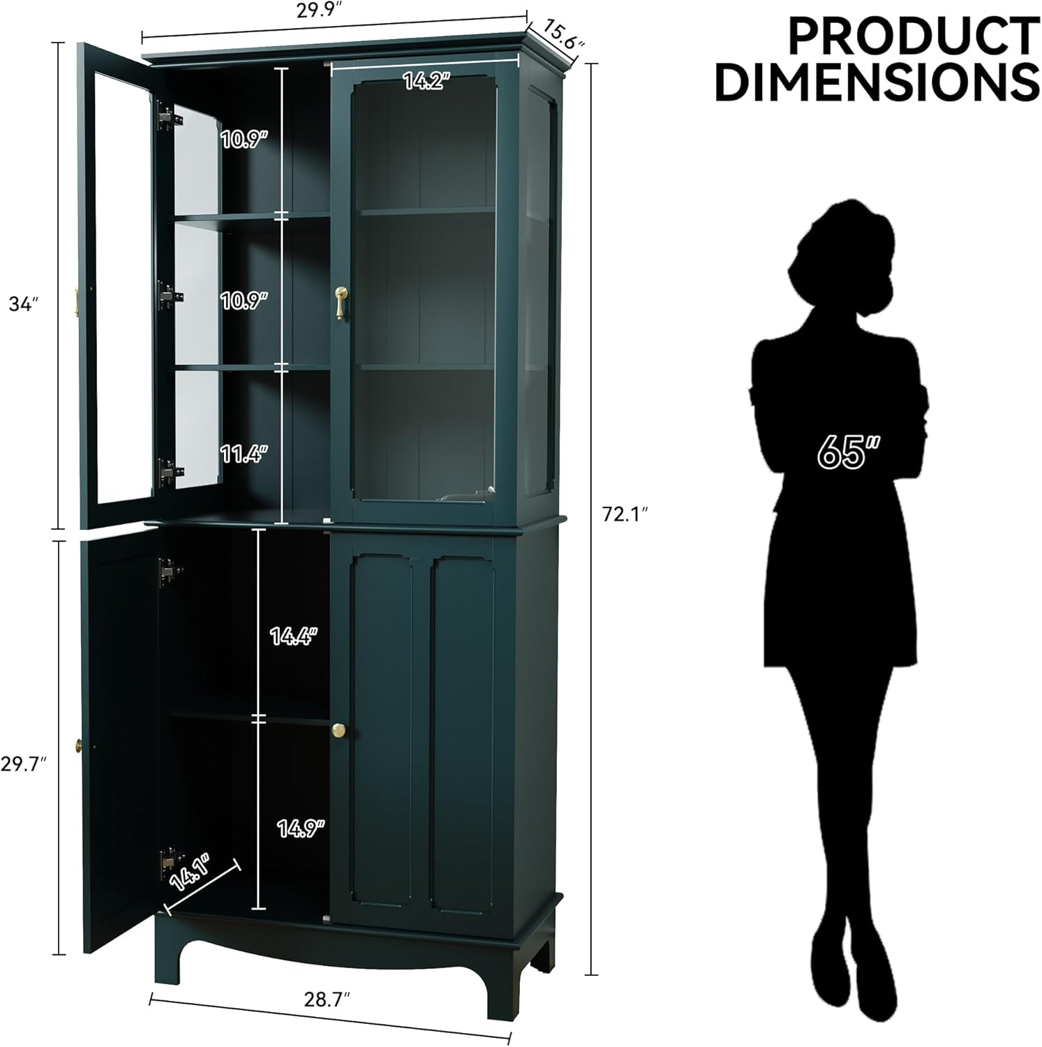 HLR® 72" Freestanding Kitchen Pantry Storage Sideboard, Classical Tall Cabinet