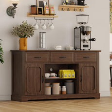 HLR® TV Stand with 3 Drawers for TV up to 65'', Wood Mid Century Television Cabinet