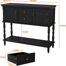 HLR® Console Table with 2 Drawers, Retro Entryway Table with 2 Door Cabinets and Open Storage Shelf