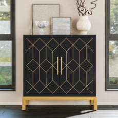 HLR® Green Accent Cabinet with Gold Trim, Storage Cabinet with 2/4 Doors