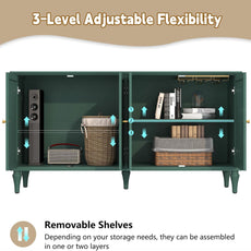 HLR® 58'' Mid-Century Modern Buffet Storage Cabinet with 4 Doors and Adjustable Shelves