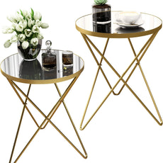 HLR® Modern Round Side Table, End Table with Marble Effect Top and Gold Metal Frame