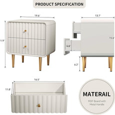 HLR® Modern Nightstand Set of 2, Fluted Bed Side Table with 2 Drawers Storage