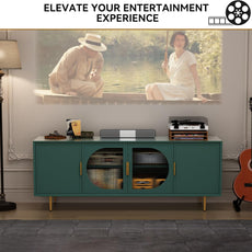 HLR® Modern TV Stand for TVs up to 70+ inch, Glass Door Television Console Table