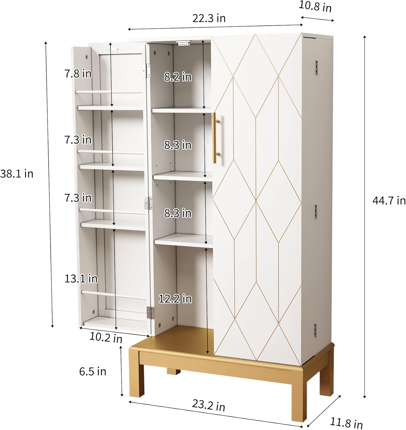 HLR® 45'' Kitchen Pantry Cabinet,Storage Cabinet with Doors and Adjustable Shelves
