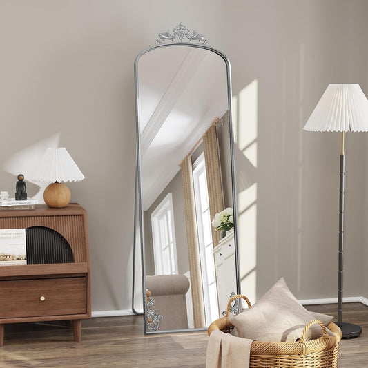 HLR® 64"x21" Tall Arched Full Length Mirror, Vintage Full Body Mirrors with Carved Metal Frame