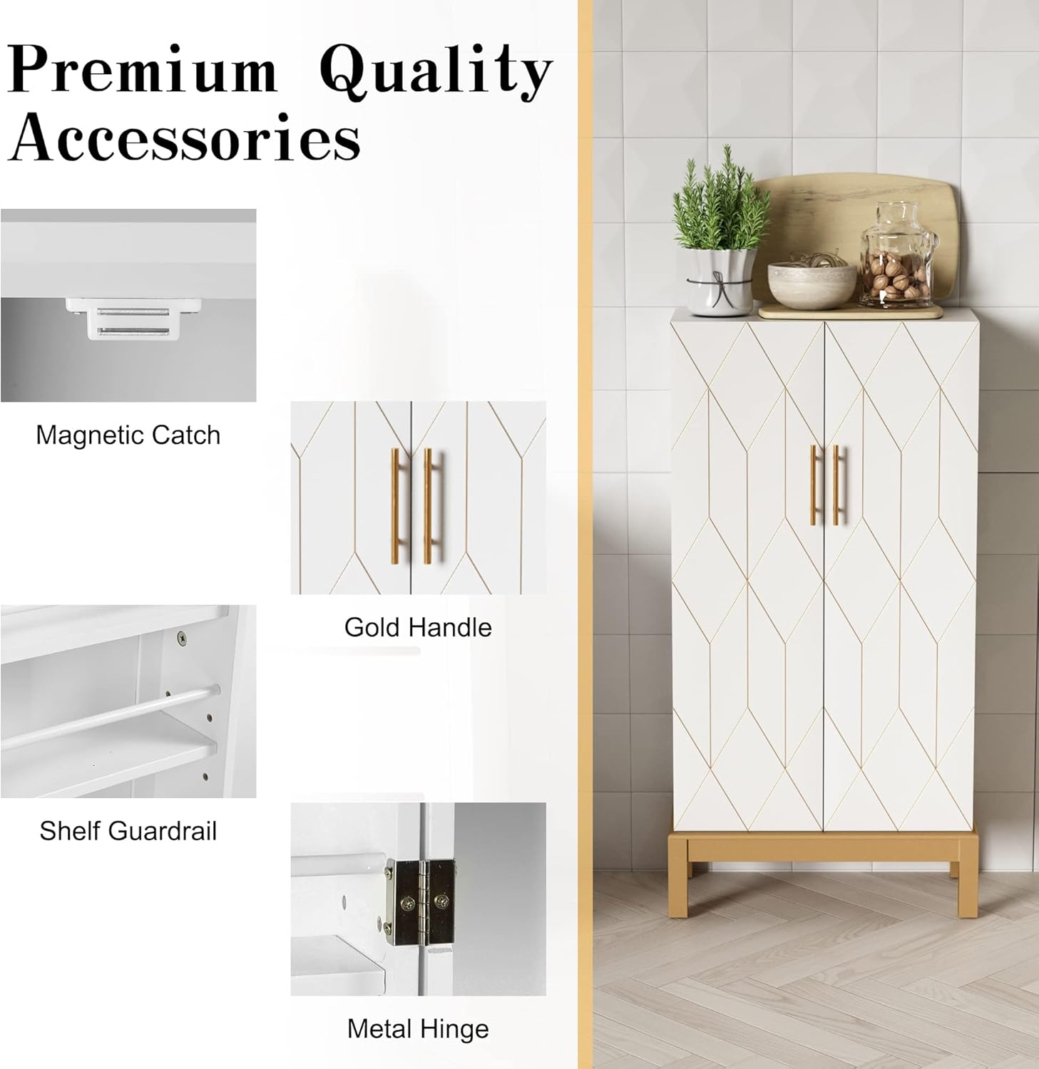 HLR® 45'' Kitchen Pantry Cabinet,Storage Cabinet with Doors and Adjustable Shelves