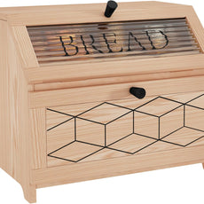 HLR® Double Layer Bread Box With Golden Trim for Countertop, Wooden Bread Container