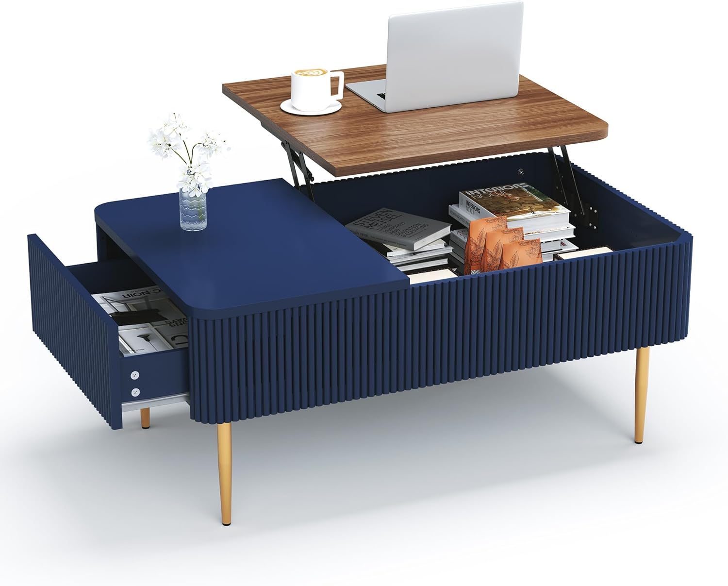 HLR® 39" Lift Top Coffee Table with Hidden Storage Compartment, Modern Rising Wood Dining Center Table