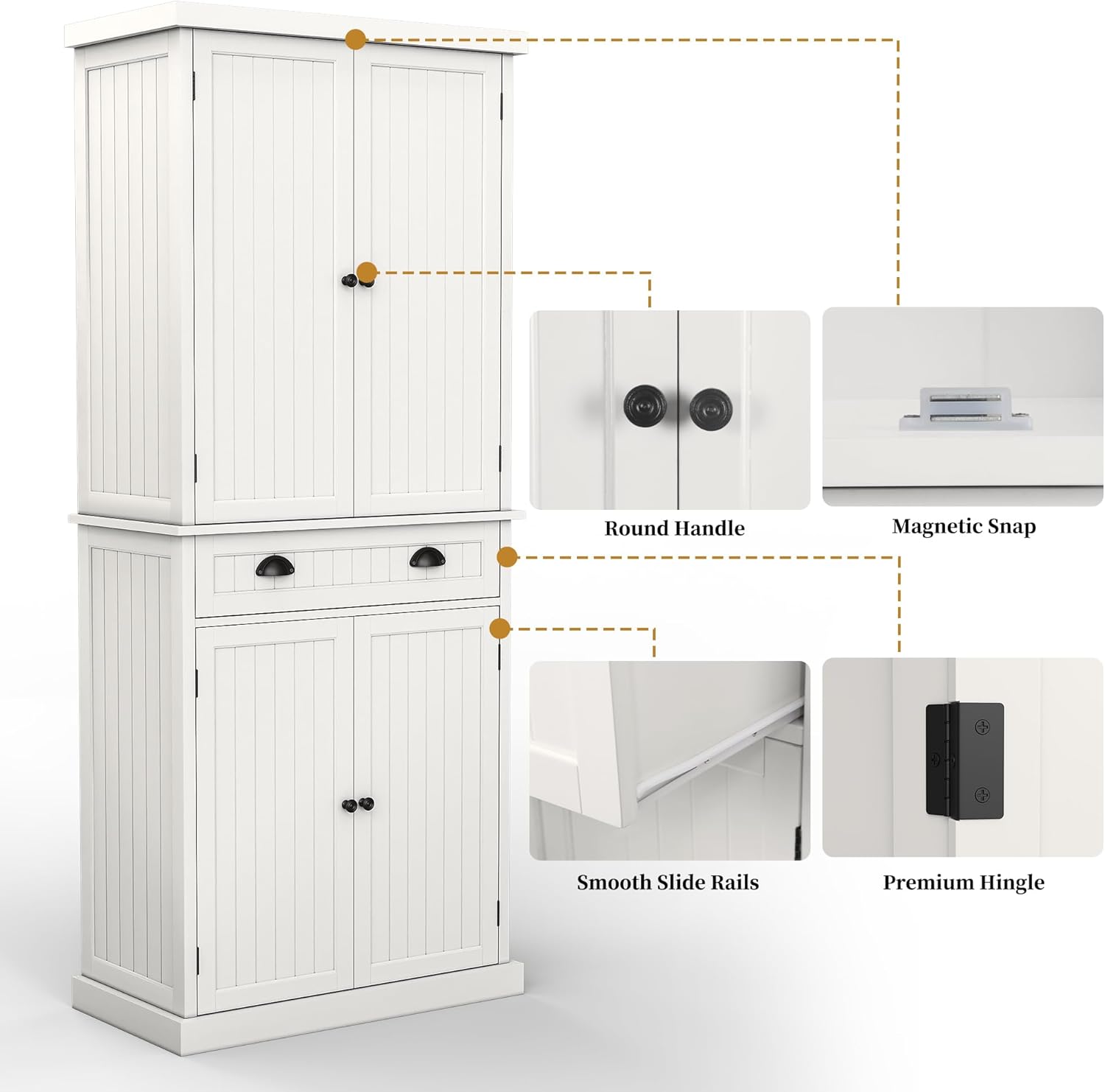 HLR® 72" Tall Kitchen Pantry Storage Cabinet with Drawer and Adjustable Shelves