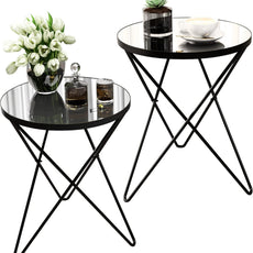 HLR® Modern Round Side Table, End Table with Marble Effect Top and Gold Metal Frame