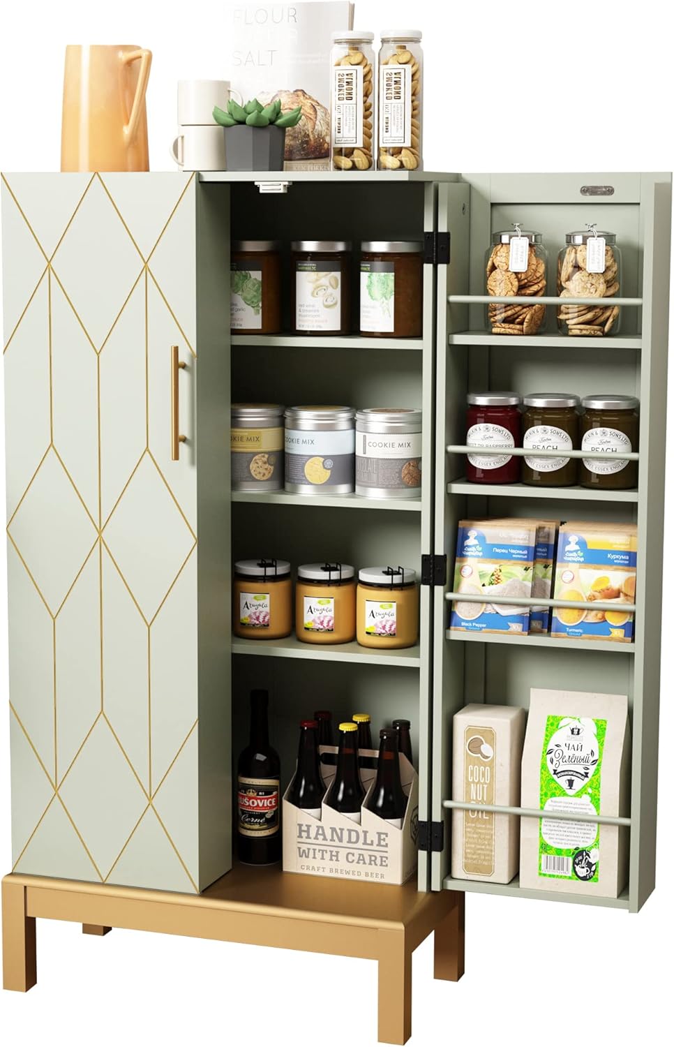 HLR® 45'' Kitchen Pantry Cabinet,Storage Cabinet with Doors and Adjustable Shelves