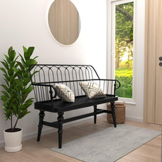 HLR® Entryway Bench, Spindle Back Wooden Dinning Bench, Farmhouse Foyer Bench
