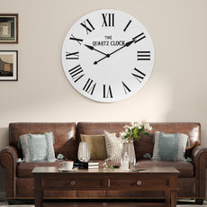 HLR® Large Farmhouse Wall Clock, 35.5” Shiplap Wall Clock with Roman Numeral, Nearly Non-Ticking, Round Wall Clocks