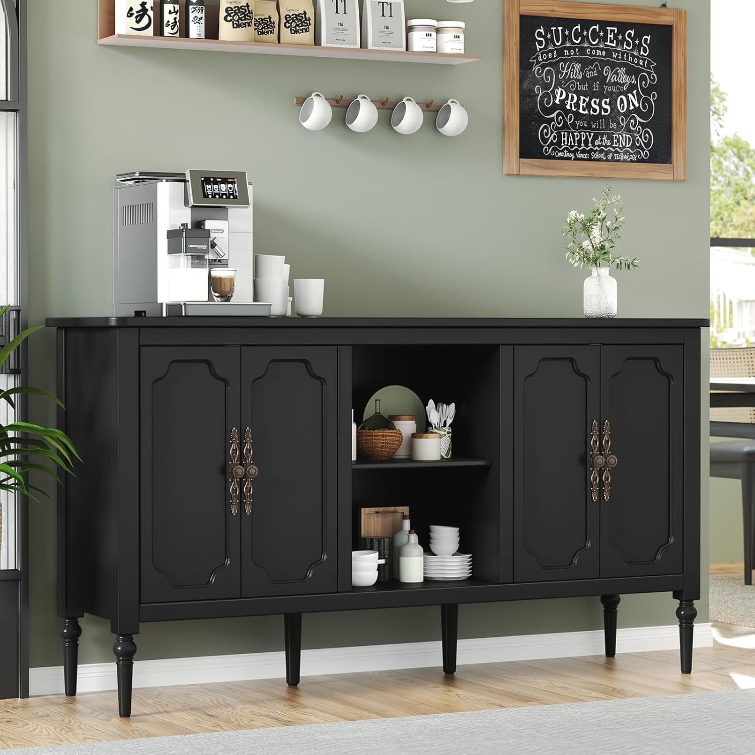 Buffet vintage HLR® avec 4 portes, 140 cm, meuble de rangement moderne du milieu du siècle