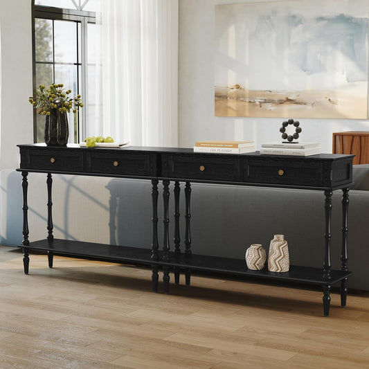 (Newest) HLR® Console Table for Entryway with 2 Drawers-Minimal Assembly,Black Retro Entryway Table