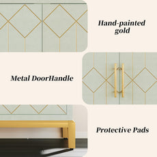 HLR® Green Accent Cabinet with Gold Trim, Storage Cabinet with 2/4 Doors