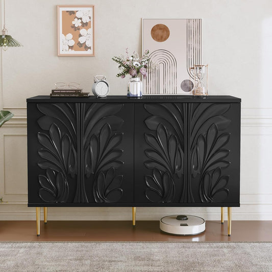 HLR® Sideboard Buffet Cabinet with 3D Flower Pattern, Accent Cabinet