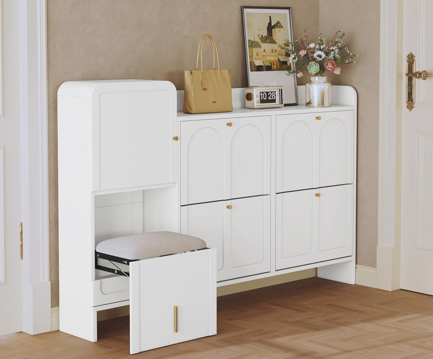 HLR® Modern Shoe Cabinet with 4 Flip Drawers, Large Shoe Storage Cabinet