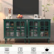 Buffet vintage HLR® avec 2 portes en verre à treillis, meuble d'appoint en bois 