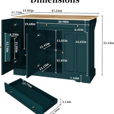 HLR® Kitchen Island Cart with Storage, Carved Doors Modern Rolling Islands with Drop Leaf