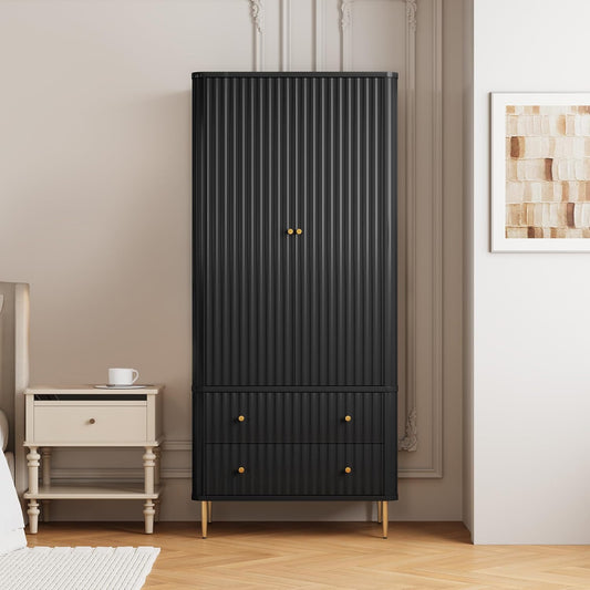 HLR® Armoire Wardrobe Closet with 2 Doors and 2 Drawers, 71'' Tall Modern Wardrobe Storage Cabinet