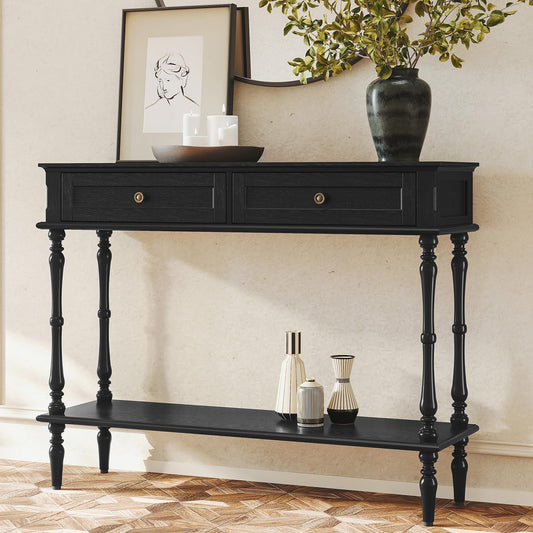 (Newest) HLR® Console Table for Entryway with 2 Drawers-Minimal Assembly,Black Retro Entryway Table