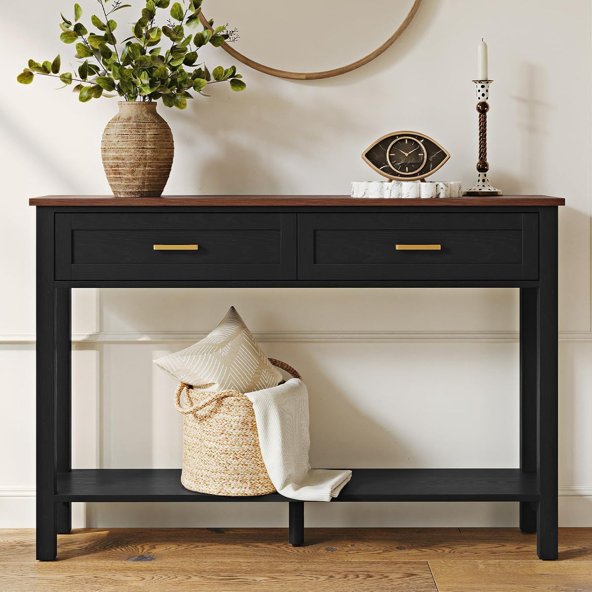HLR 47.2'' Console Table with Drawers and Open Storage Shelf
