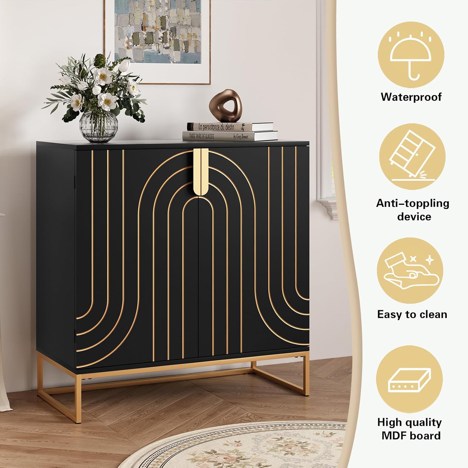 HLR® Accent Wood Grain Cabinet with 2 Doors, Storage Cabinet Sideboard