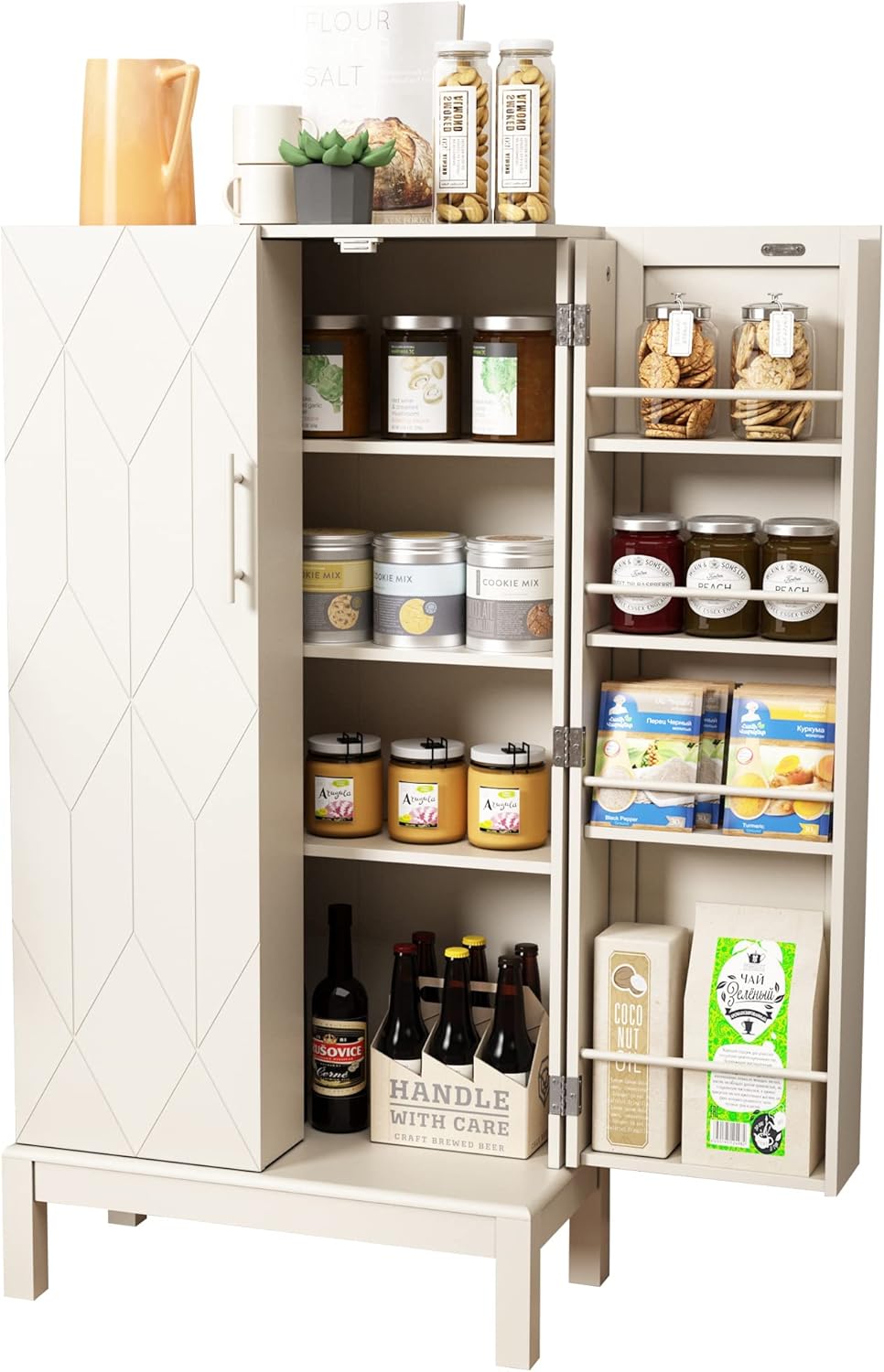 HLR® 45'' Kitchen Pantry Cabinet,Storage Cabinet with Doors and Adjustable Shelves