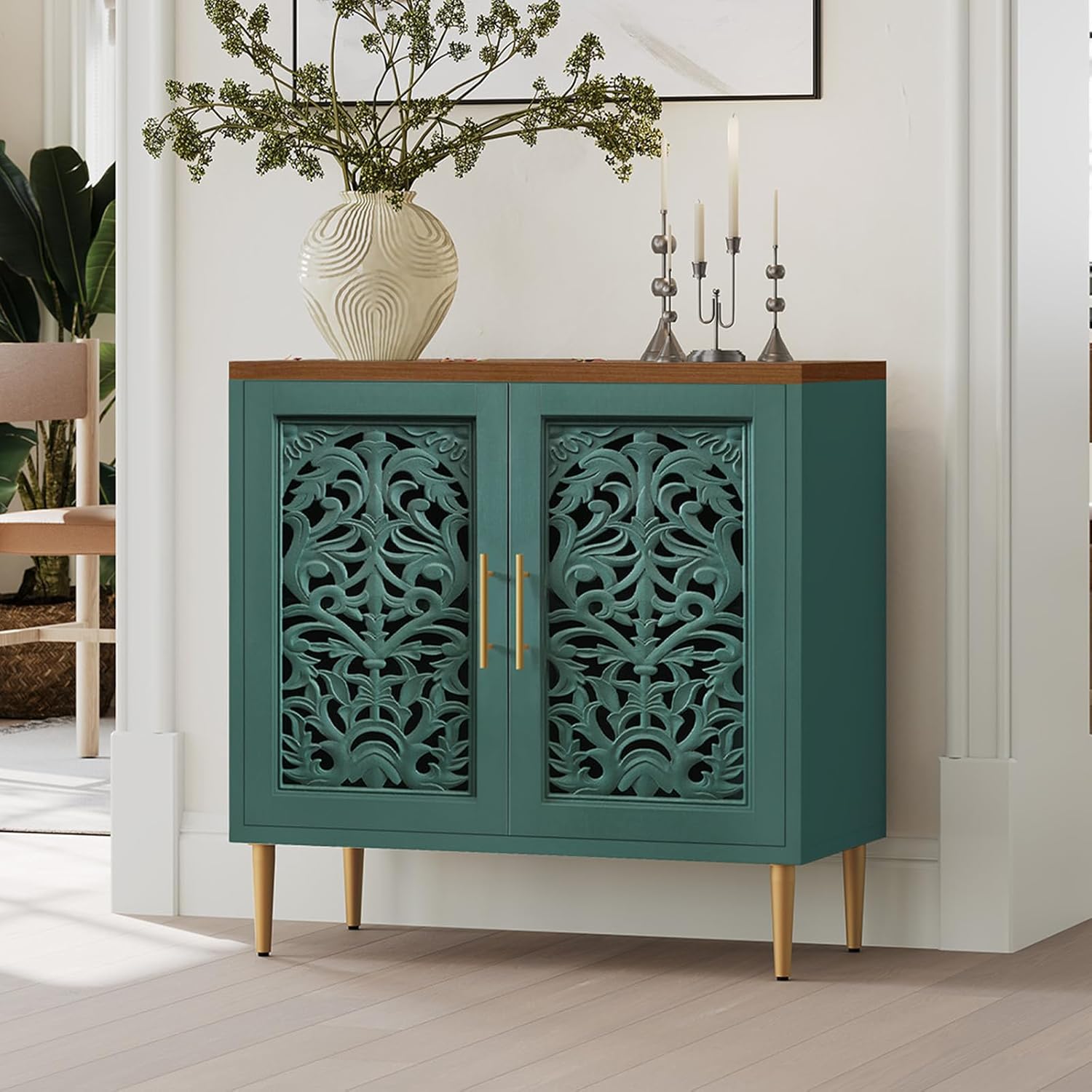 HLR® Accent Cabinet with 2 Doors, Vintage Hollow Carving Buffet Cabinet, Sideboards and Buffets