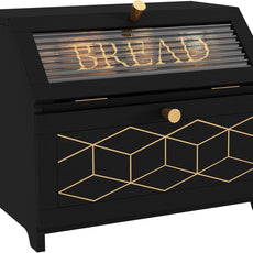 HLR® Double Layer Bread Box With Golden Trim for Countertop, Wooden Bread Container