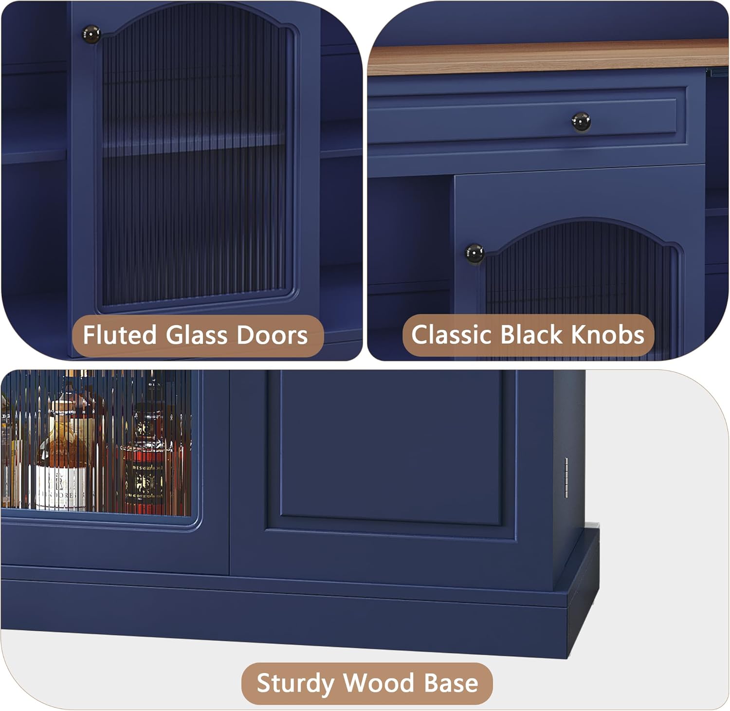 HLR® Farmhosue Coffee Bar Cabinet with Hutch - 48” Morden Buffet Cabinet