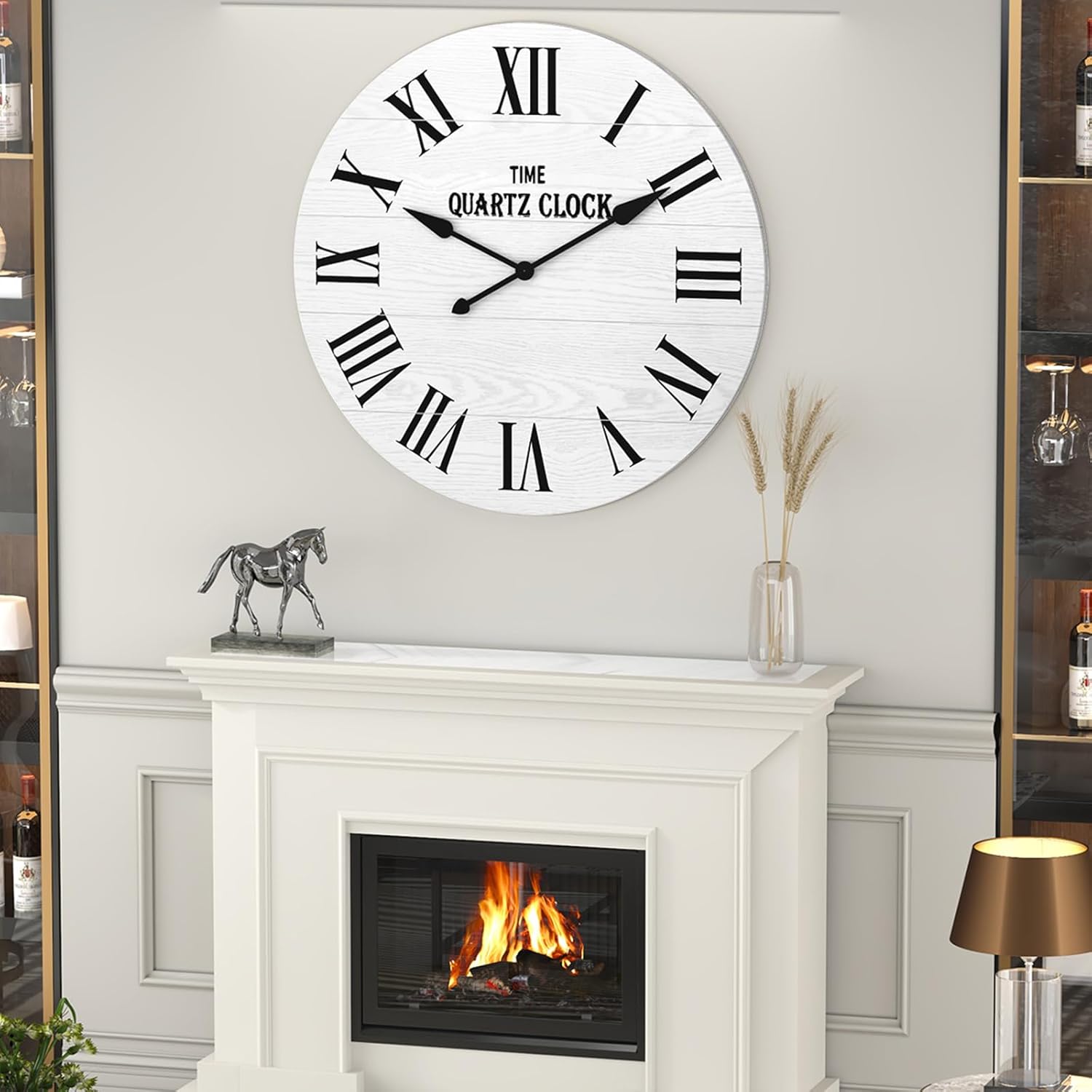 HLR® Large Farmhouse Wall Clock, 35.5” Shiplap Wall Clock with Roman Numeral, Nearly Non-Ticking, Round Wall Clocks