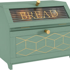 HLR® Double Layer Bread Box With Golden Trim for Countertop, Wooden Bread Container