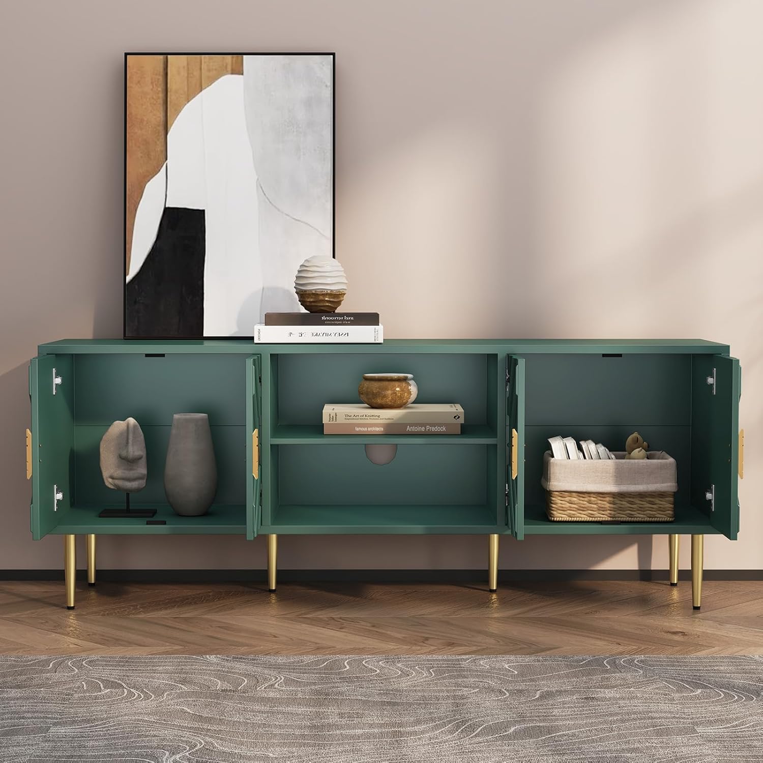HLR® Modern TV Stand for 65/70/75 inch TV, Entertainment Center with Storage Cabinet