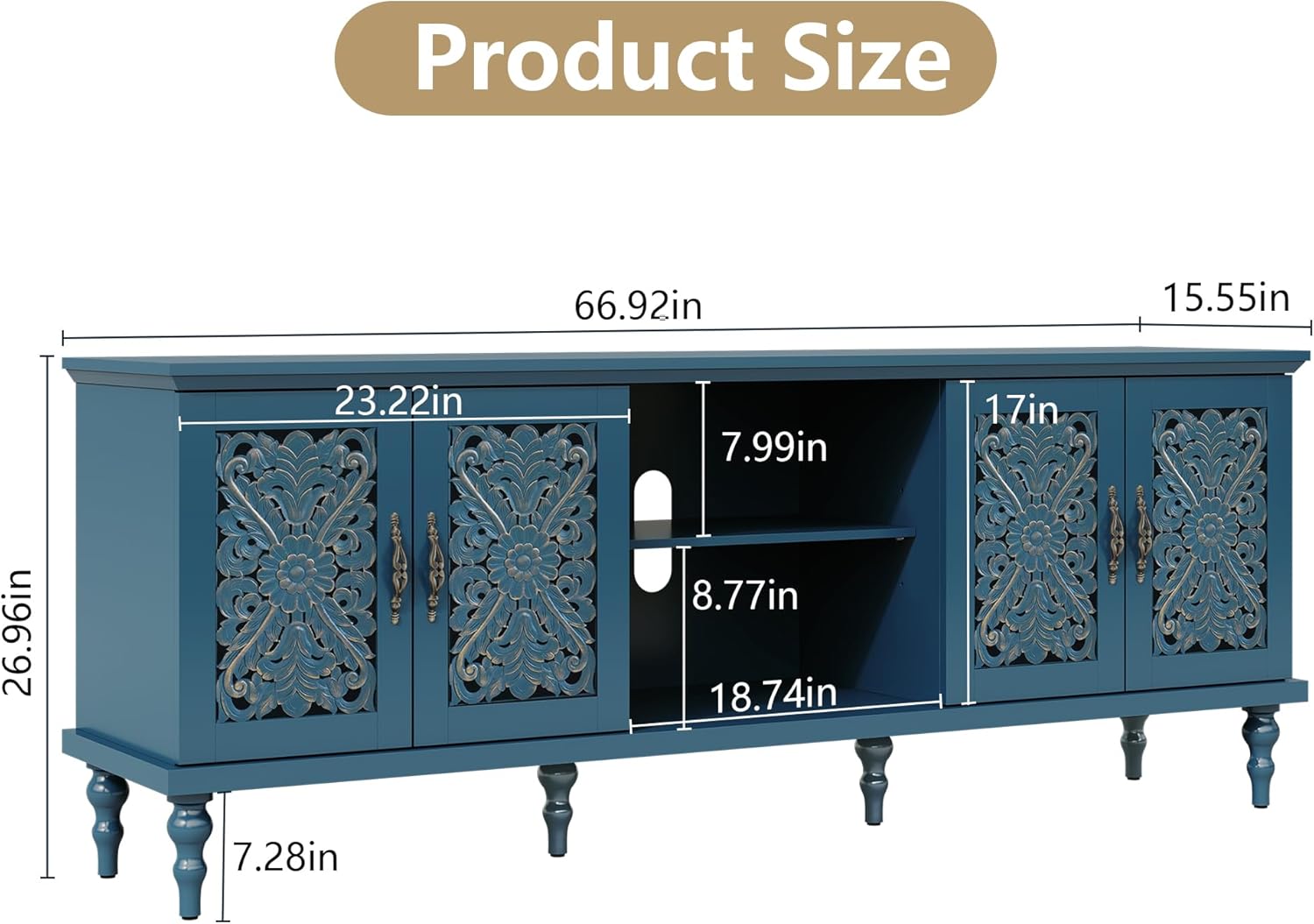 HLR® 67'' Vintage TV Stand with Hollow Carved Doors