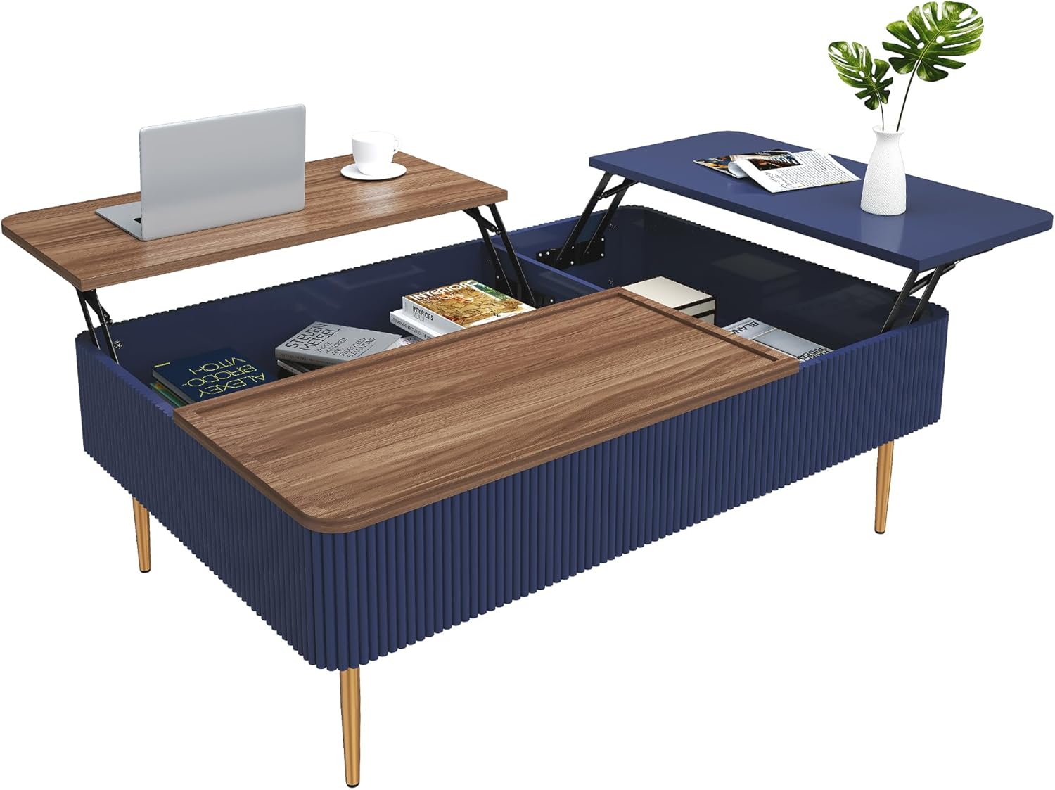 HLR® 47" Dual Lift Top Coffee Table with Storage, Modern Wood Fluted Coffee Table