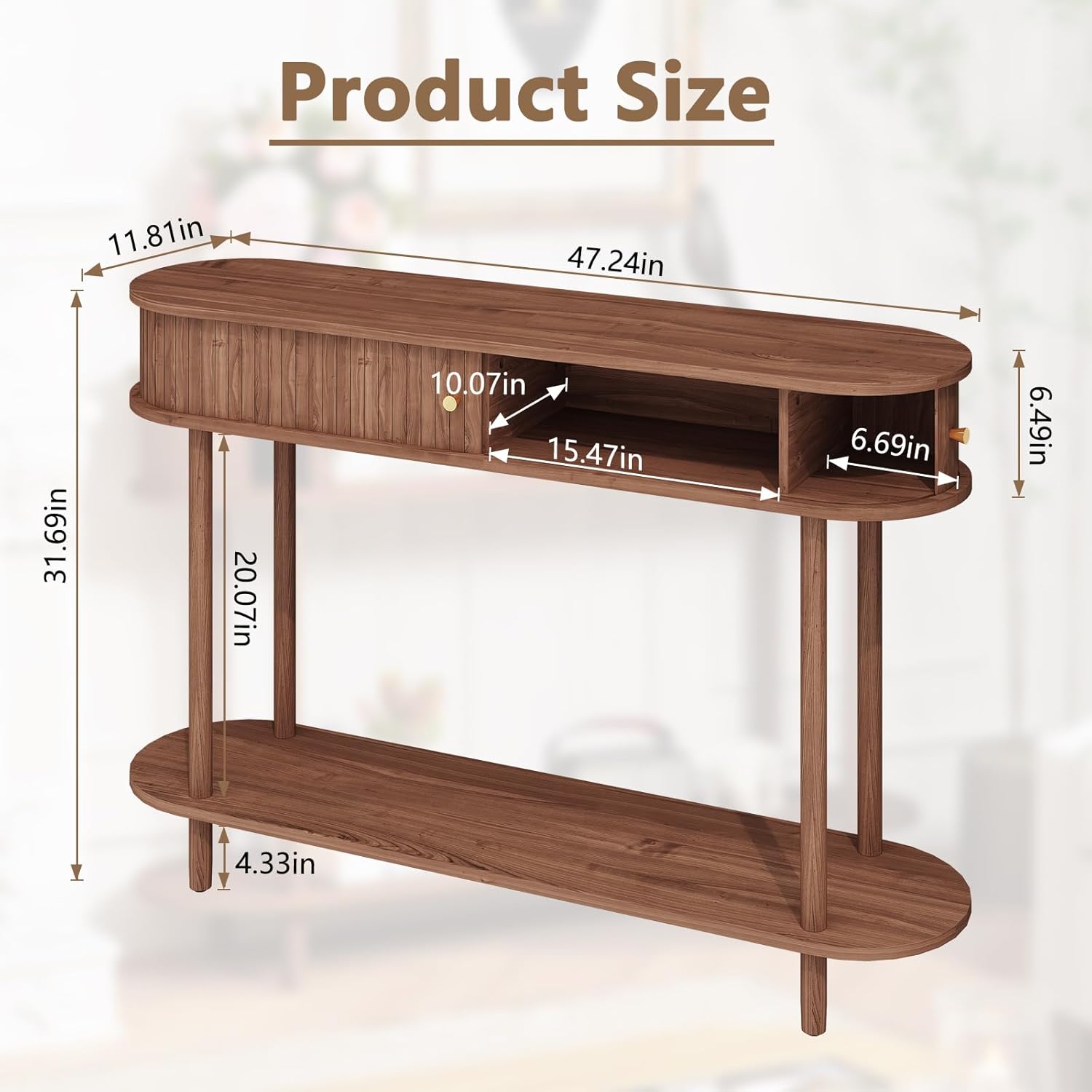 HLR® Modern Entryway Table with Wood Tambour Door, Accent Behind Couch Sofa Console