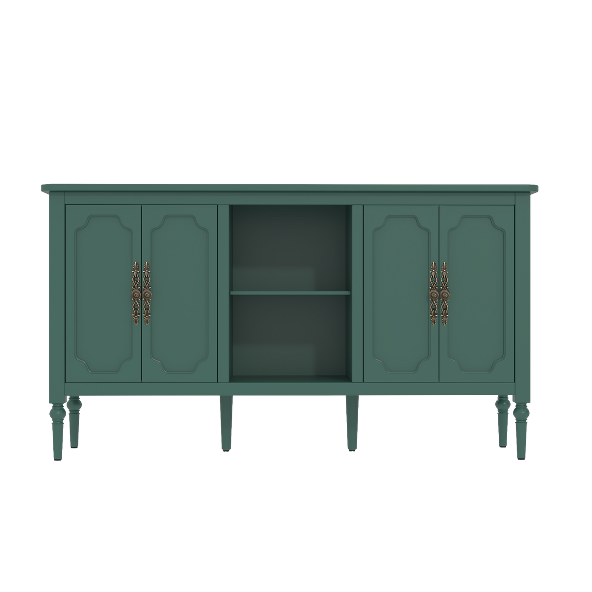 HLR 59" Mid Century Modern Storage Cabinet with Shelf, Vintage Large Sideboard Buffet Cabinet with 4 Doors, Green