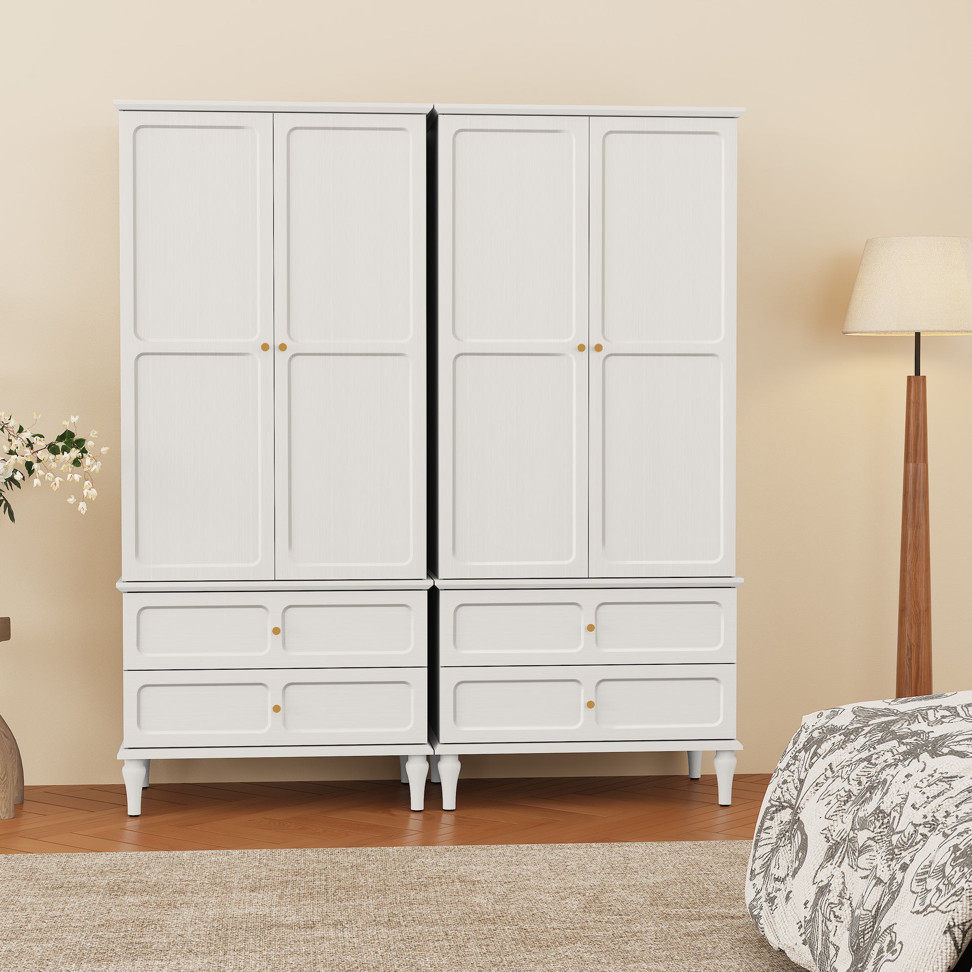 HLR 71" Tall Modern Wood Armoire Wardrobe Closet, Freestanding Cabinet with Hanging Rod for Bedroom