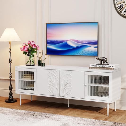 CBJCBJ Modern TV Stand for 70" TV, TV Console Cabinet with Storage, Entertainment Center for Living Room,White