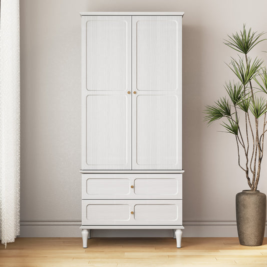 HLR 71" Tall Modern Wood Armoire Wardrobe Closet, Freestanding Cabinet with Hanging Rod for Bedroom, White