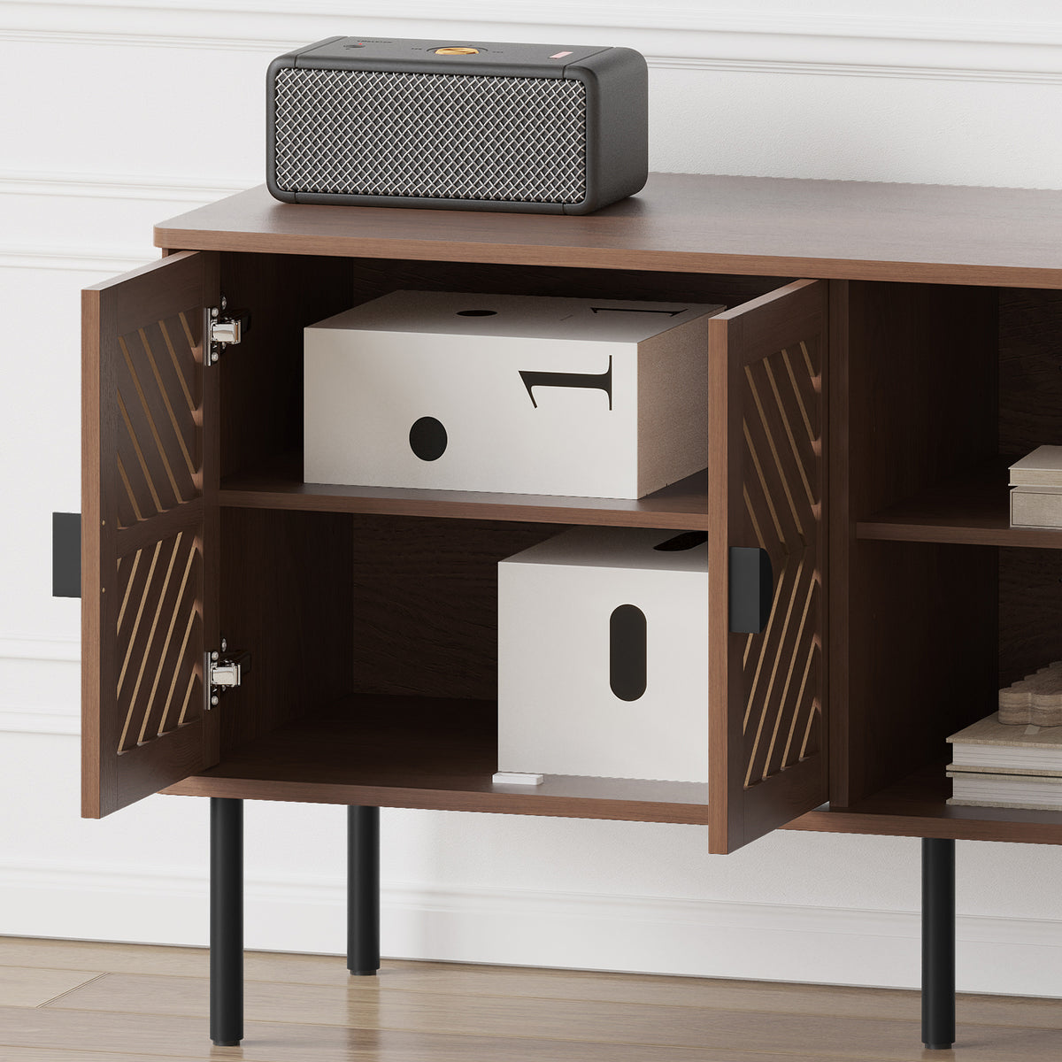 HLR Mid Century Modern 55" TV Stand for 65 Inch TV, Entertainment Center with Storage, Brown