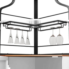 HLR Corner Coffee Bar Cabinet with LED Strip, 4-Tiers Modern Tall Liquor Cabinet with Wine Rack for Dining Room, White