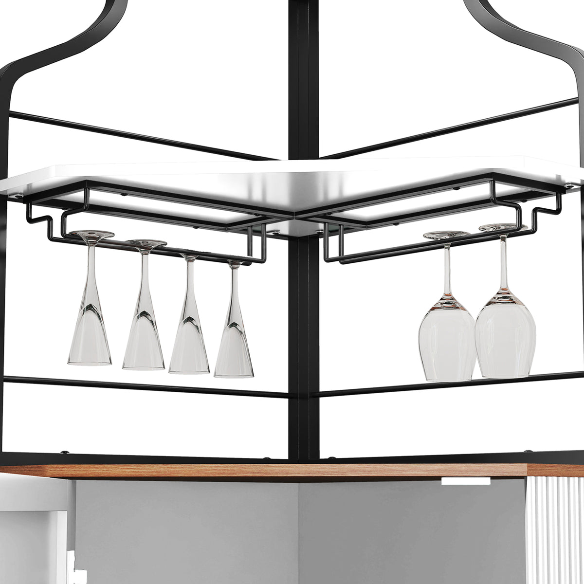 HLR Corner Coffee Bar Cabinet with LED Strip, 4-Tiers Modern Tall Liquor Cabinet with Wine Rack for Dining Room, White